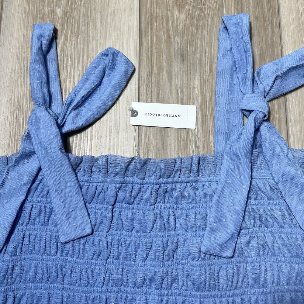 NWT Anthropologie Blue Smocked Blue Cami Top - Women Size Large - Picture 3 of 10